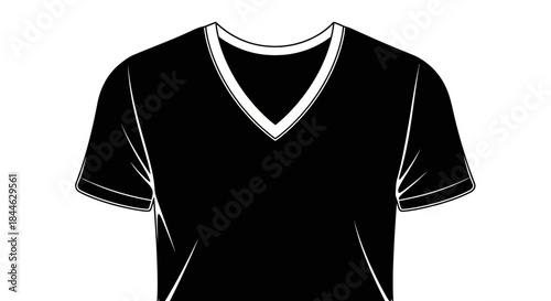 Minimalist black V-neck t-shirt illustration, a versatile and essential clothing item perfect for everyday wear, casual fashion designs, and apparel branding