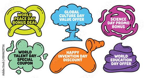 Colorful icons for world days with special offers and discounts