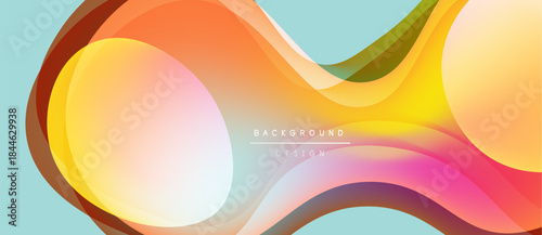 Abstract fluid shapes, vibrant colors blend. Modern design, smooth gradients create dynamic composition. Light blue backdrop enhances visual appeal.