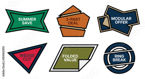 Collection of various colorful discount offer shapes and labels isolated on white background