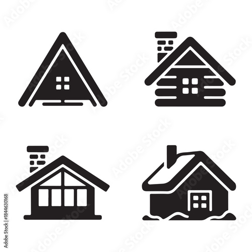 Minimal cabin house icon representing peaceful rural living