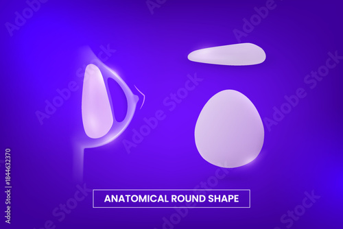 Breast silicone implant teardrop shape type in woman chest silhouette, vector infographic mammoplasty plastic surgery