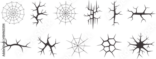 Ten black abstract crack and spiderweb patterns white