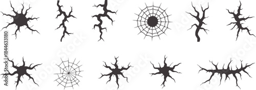 Ten black abstract fractal neuron and rootlike structures white