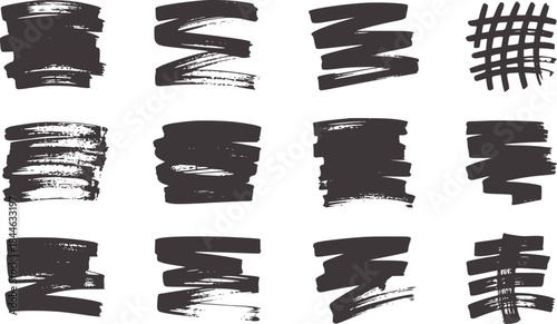 Twelve black brushstroke texture squares white brushstrokes