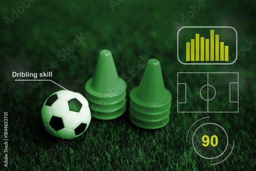 Soccer training for ball control and dribbling skills development; Soccer coaching and soccer academy concept