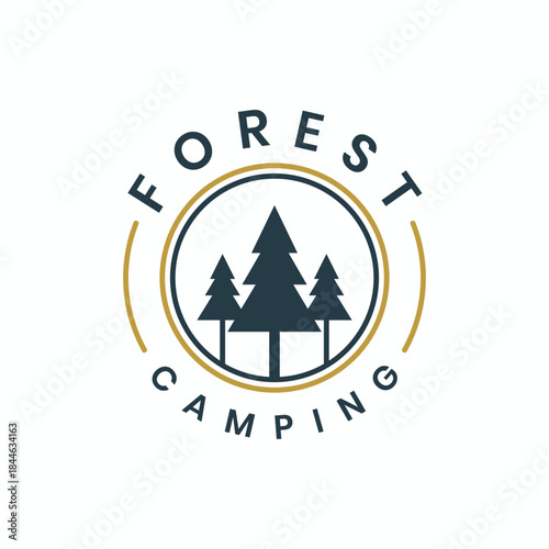 Vintage forest camping logo design with pine trees