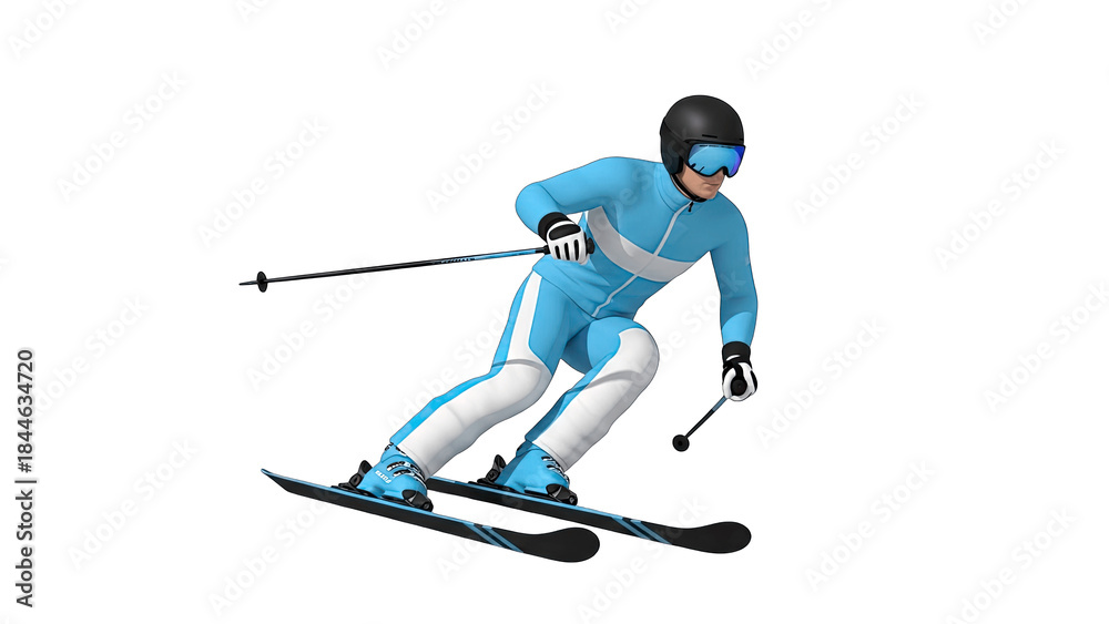Obraz premium Skier Skiing Downhill on White Background