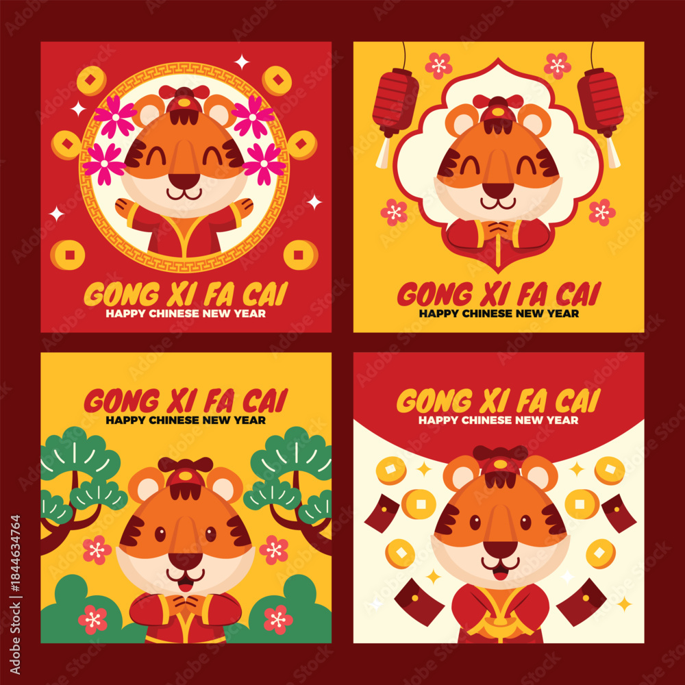 Fototapeta premium Chinese new year greeting card with Asian traditional decoration. Happy New Year