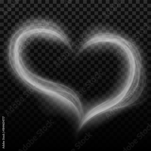Smoke white soft steam heart from, vapor or mist flow, vector realistic overlay candle smoke effect, cloudy love symbol