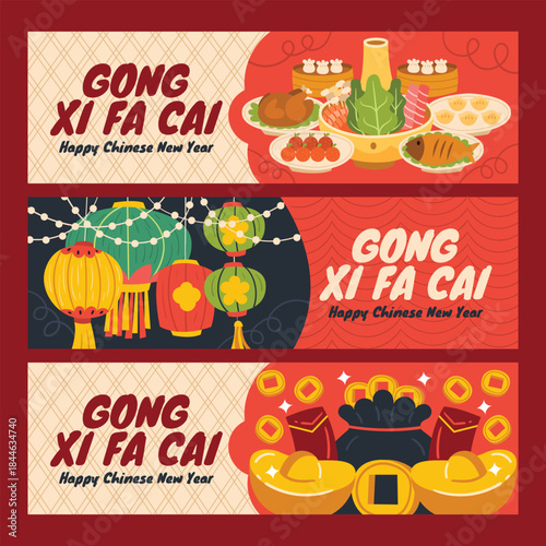 banner to celebrate the Chinese new year with an illustration of prosperity and wealth. Happy New Year