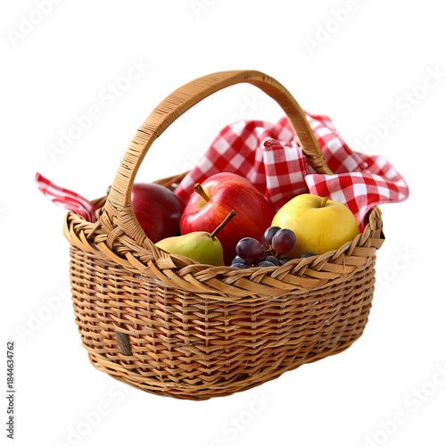 Fresh Fruit in Woven Basket on transparent background