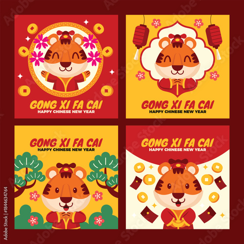 Chinese new year greeting card with Asian traditional decoration. Happy New Year