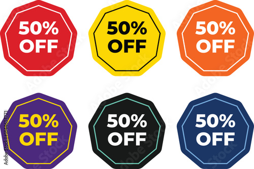 Colorful 50% off discount badge off price tag labels sale stickers collection