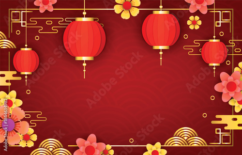Vibrant chinese lanterns and floral design. Chinese New Year