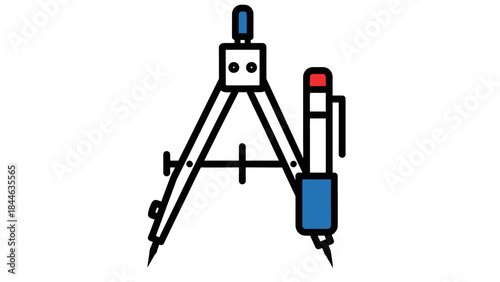 Vector illustration of a black and white metal compass and pencil tool isolated on a white background as a professional drawing instrument and photography equipment icon