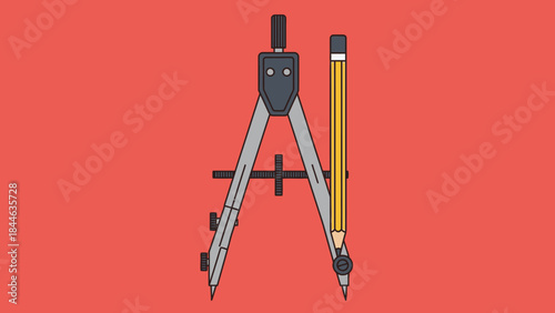 Drawing compass and ruler, isolated photography equipment, stand, lens, and film technology on white