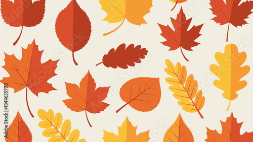 Seamless vector pattern of autumn maple leaves and oak foliage in orange, yellow, and brown colors for fall season design
