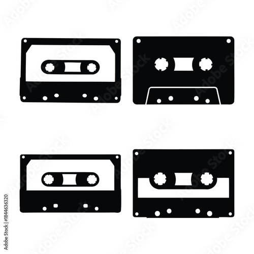 Classic audio cassette tape vector icons, vintage music set.