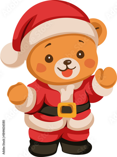 Konstfotografi Little Bear Wearing Santa's Costume Cheer Up Vector Illustration