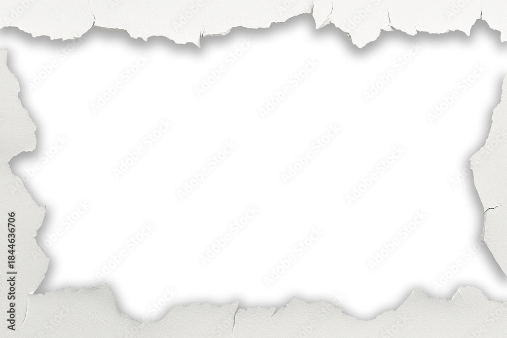 Obraz premium A torn white surface reveals a dark, rectangular void with jagged edges