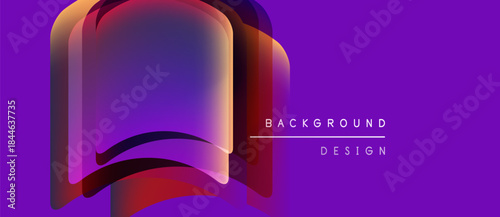 Abstract book shape, vibrant purple background. Gradient colors blend, creating modern design element. Text reads background design.