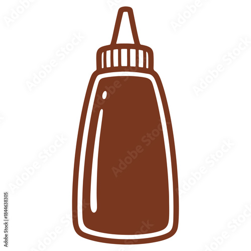 Brown bottle of sauce isolated on white background simple design