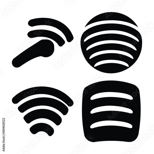 Black vector set of modern music streaming sound wave signal icons.