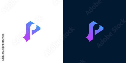 Modern Abstract Play Button Logo Design on White and Dark Backgrounds