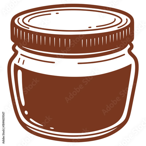 Brown jar with lid containing dark substance isolated on white background