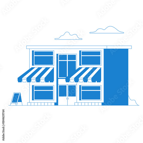 Modern minimalist design with store building. Vector. Thin line icon shop or market store front. For web design and application interface, also useful for infographics.