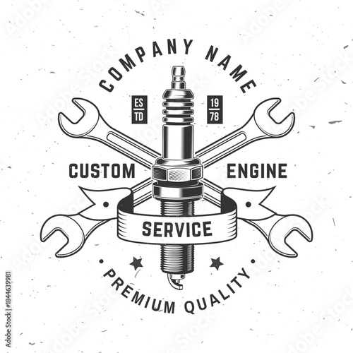 Auto service logo, emblems, badges and icons. Vector. For expert service car repair center, restoration and car club with wrench and spark plug silhouette