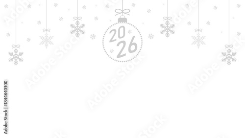 Exquisite Christmas background with hanging balloons with text 2026 and snowflakes filling with stars on a transparent background, design of greeting cards with winter holidays or web banners. Vector 