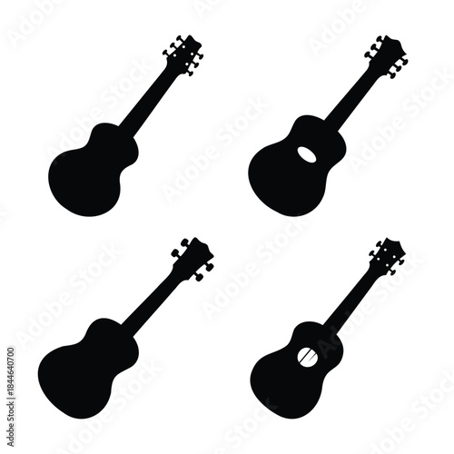Seamless pattern of black ukulele silhouettes music instrument