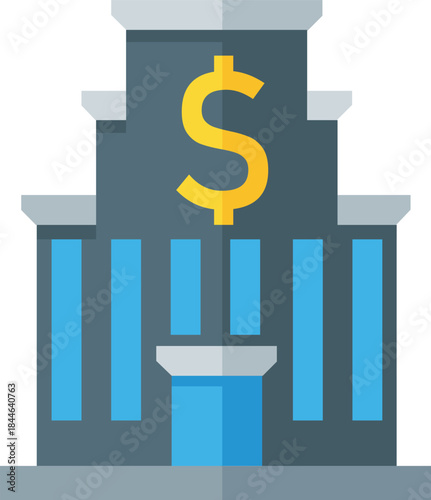 Bank building icon with dollar
