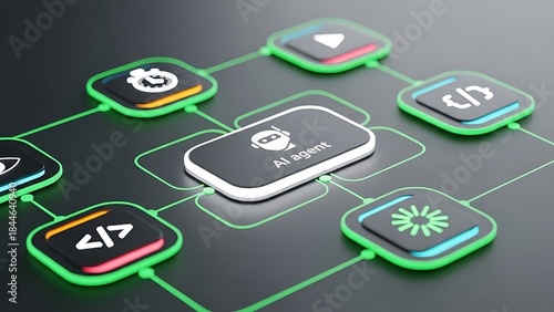 AI Workflow Automation Dashboard with Connected Software Interface and Data Flow Nodes