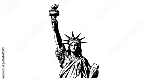 Vector Statue of Liberty Illustration – Iconic Freedom Symbol in Black and White for U.S. Identity, Democracy, and Patriotic Design Themes