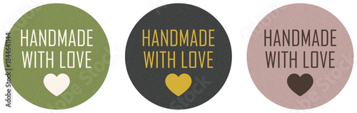 Set of handmade with love circular labels with heart icon for product packaging