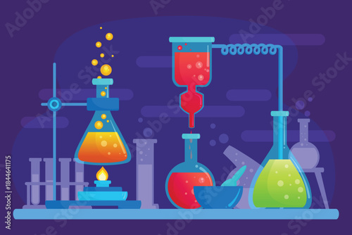 Flat design scientific glassware apparatus collection vector