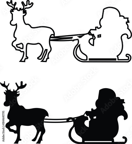Reindeer pulling santa's sleigh silhouette Vector