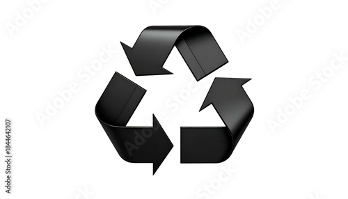 Glossy, black three-arrow loop symbol on a deep, black background