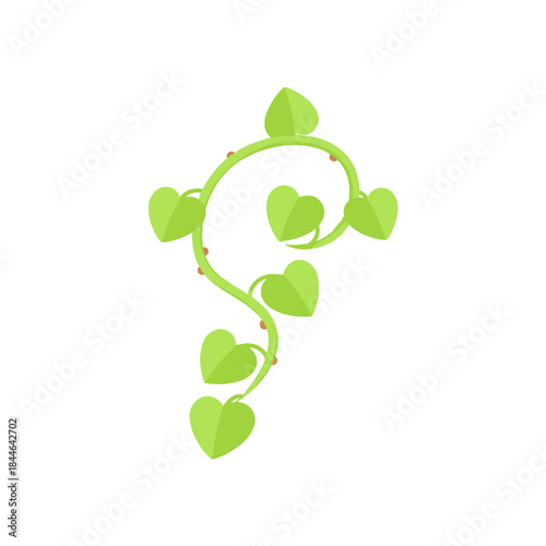 Green heart-shaped leaves vine climbing plant minimalist flat vector illustration graphic design for nature and botany
