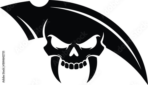 Skull with Scythe Silhouette Vector Illustration.