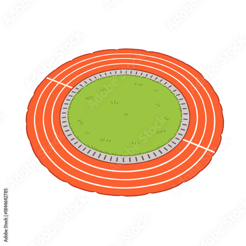 Top view of a colorful running athletics track field with grass center vector graphic illustration for sports and competition