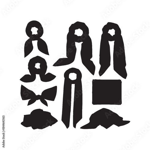 Silk Scarves Silhouettes Collection,Silk Scarves Silhouettes,Vector Silk Scarves Silhouettes,Fashion Scarf Silhouettes,silk scarves vector