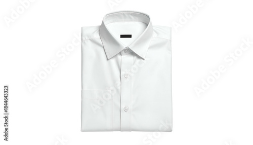 A pristine white, folded button-down dress shirt isolated on a black background