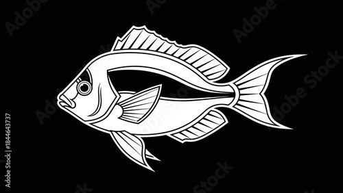 Stylized Fish Illustration on Black Background.