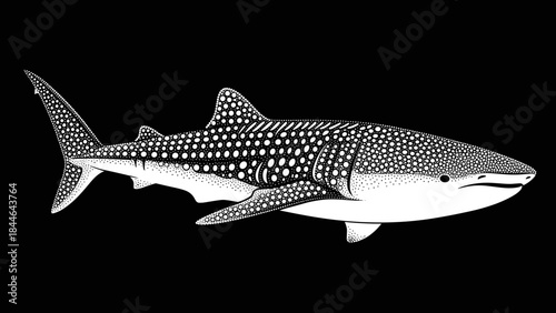 Whale shark illustration on a black background.