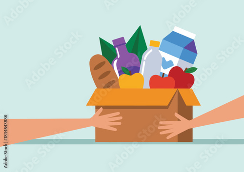 Charity Donation Box Vector Illustration filled with food items representing humanitarian aid community support relief campaign food donation and nonprofit assistance concept for graphic design