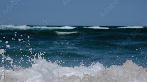 Slow Motion Ocean Waves Rolling Toward the Shore
